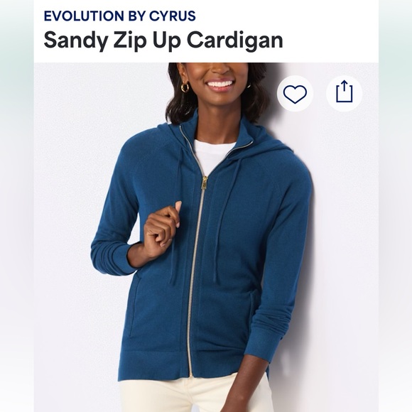 Evolution by Cyrus Blue Zip Up Cardigan - Picture 1 of 5